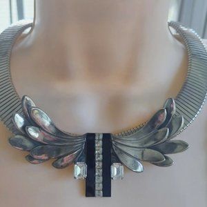Ermani Bulatti Art Deco Revival Winged Rhinestone Necklace